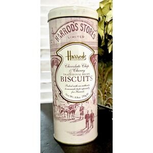 HARRODS Knightsbridge London Traditional Biscuits Empty Tin Choc Chip & Cherry